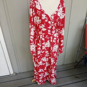 Shein Curve 3XL True Red Long Sleeve Faux Wrap Dress